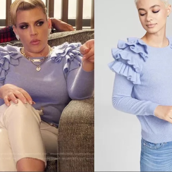 Charter Club Cashmere Cha Cha Ruffled Sweater Top Periwinkle Size M Spring Soft - Picture 1 of 8